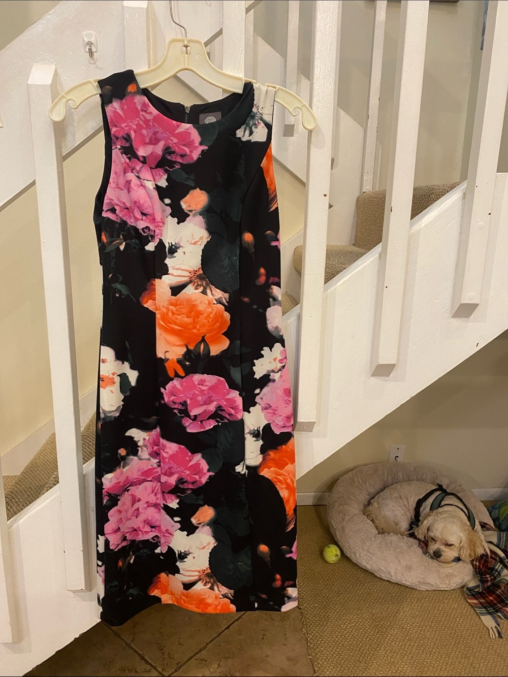 Vince Camito Floral Shift Dress in Black with Pink & Orange Blooms size 2